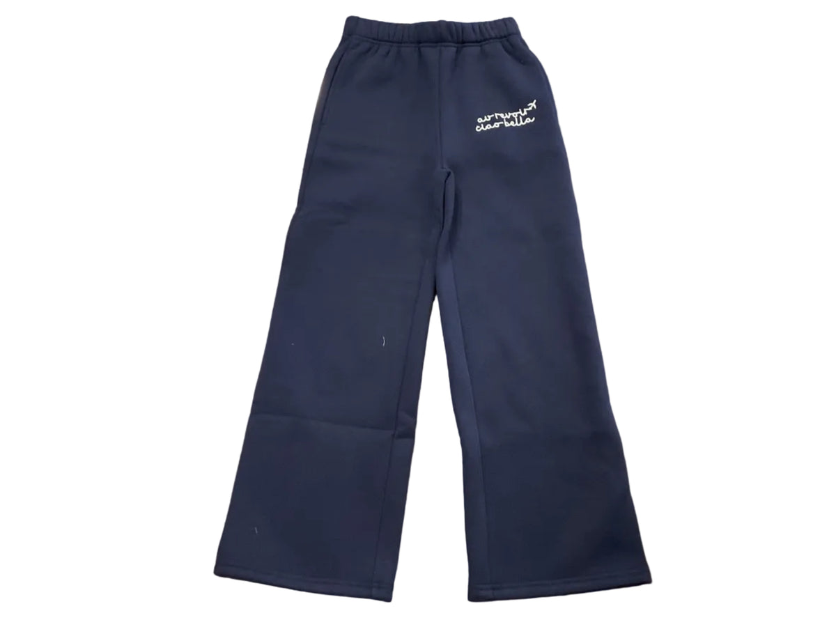 Navy French Terry wide leg jogger