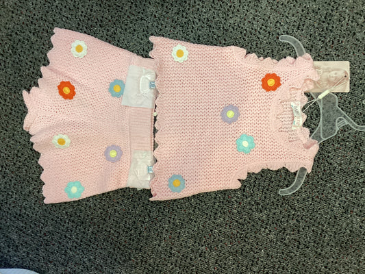 Pink crochet flower top & shirt set