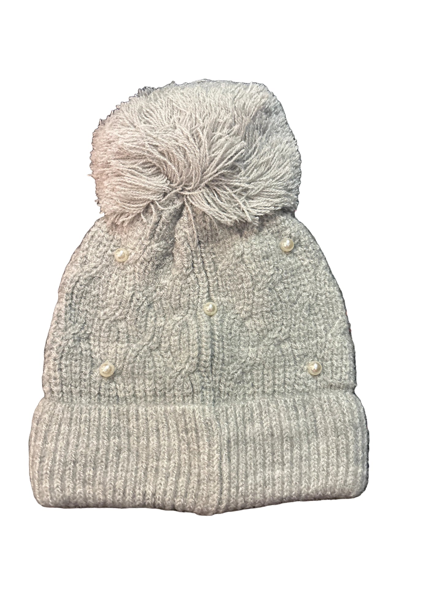 Grey pearl knit hat
