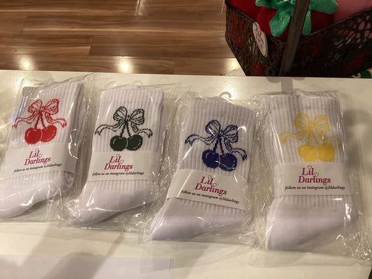 Lil darlings embroidered cherry camp socks