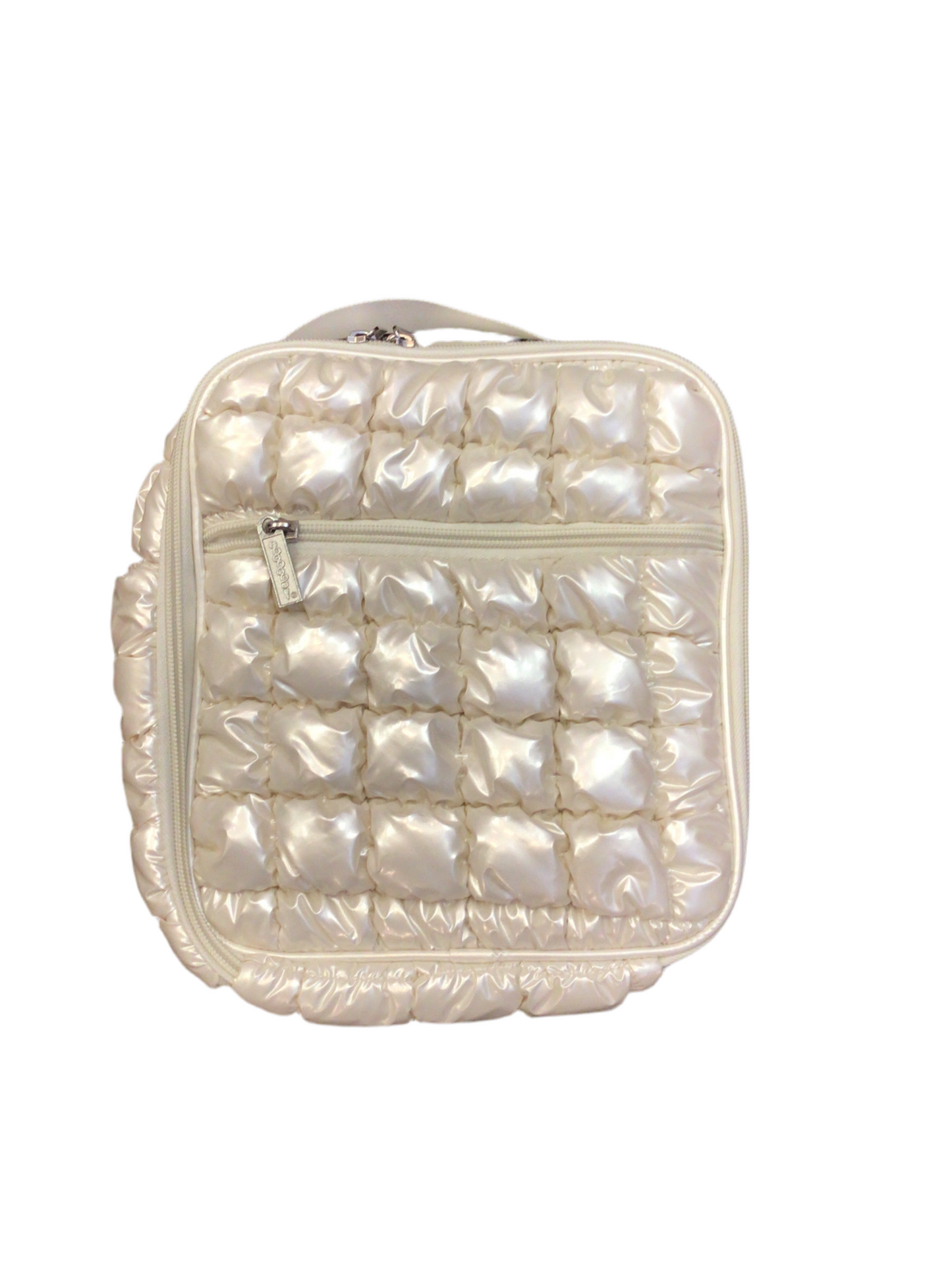IScream pearl white shiny puffer lunch tote