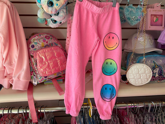 Firehouse pink sweatpants with color smile faces