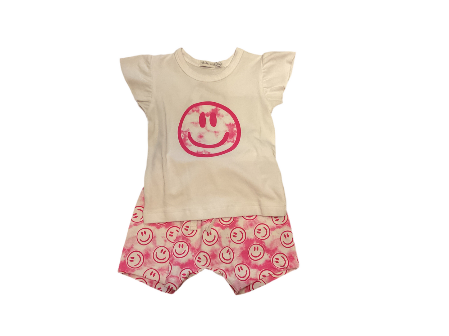 Little mish pink smiley tshirt and shorts