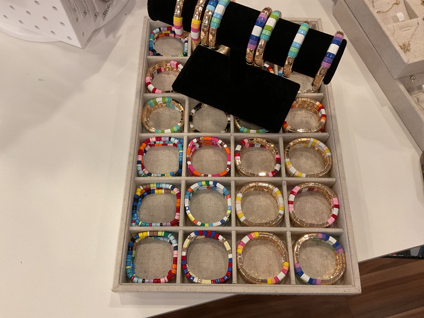 Colored tiled bracelets