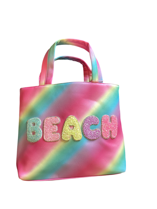 OMG rainbow beach tote bag