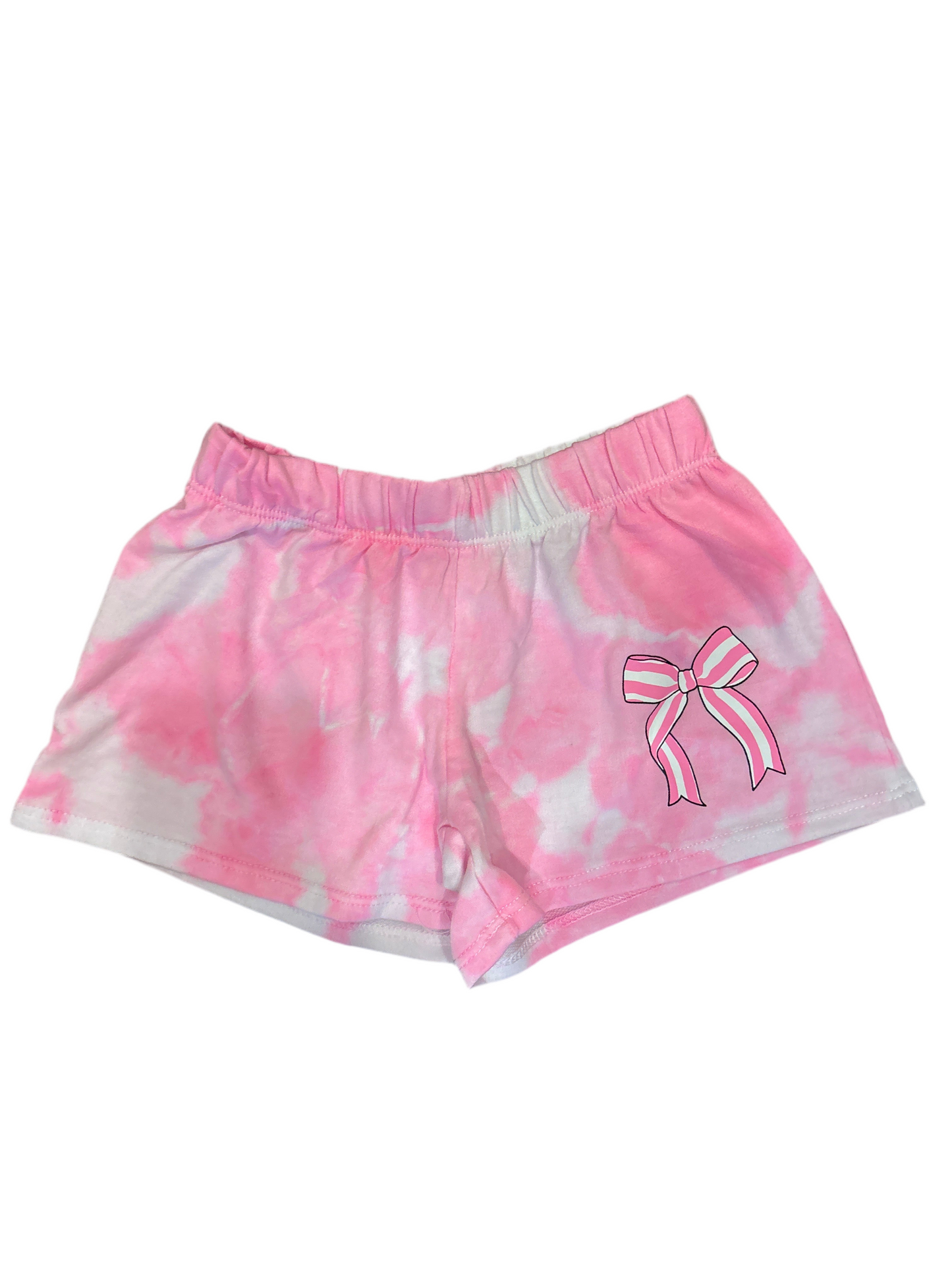 Neon pink stripe bow shorts