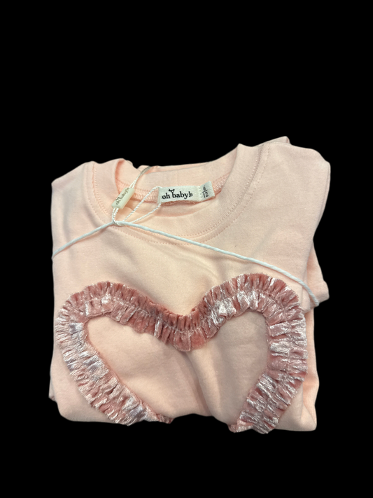 Pink velvet ruffle heart 2pc set