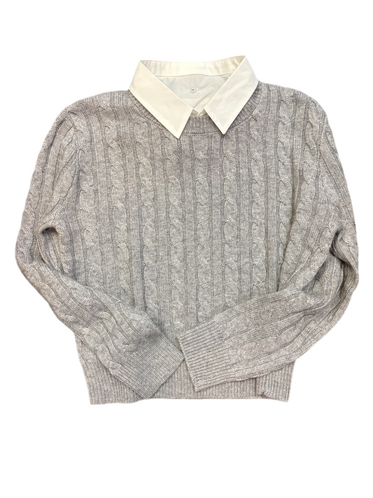 Heather grey white collar sweater