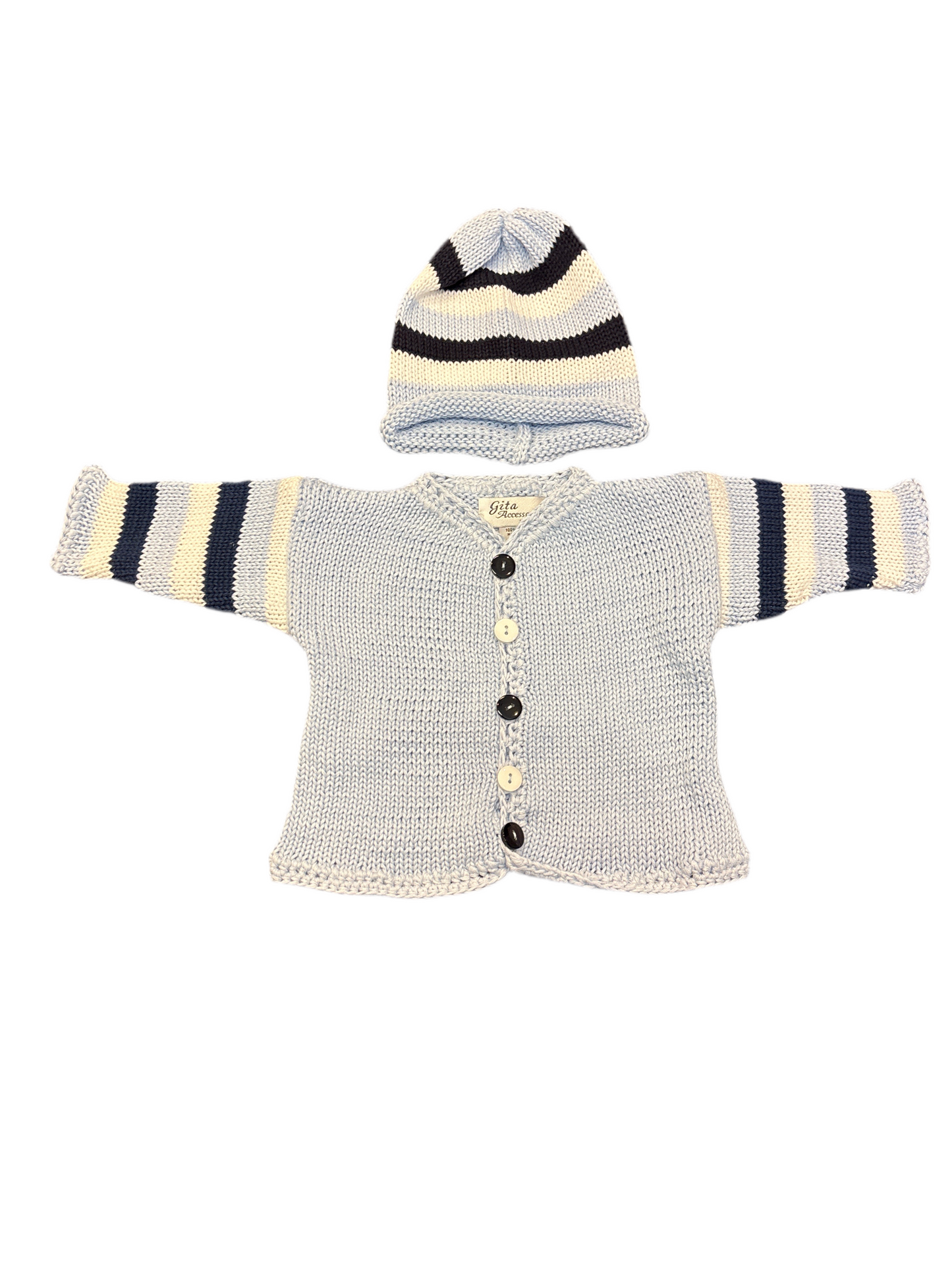 Blue/Navy baby sweater w/hat