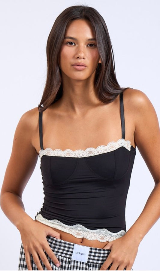 Sky to Moon black lace cami crop top