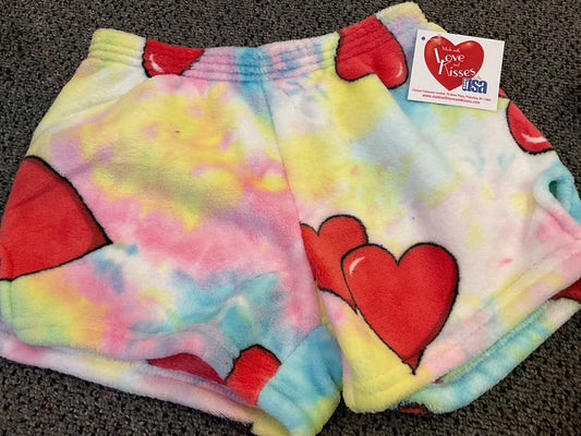 Love and kisses tie dye hearts shorts