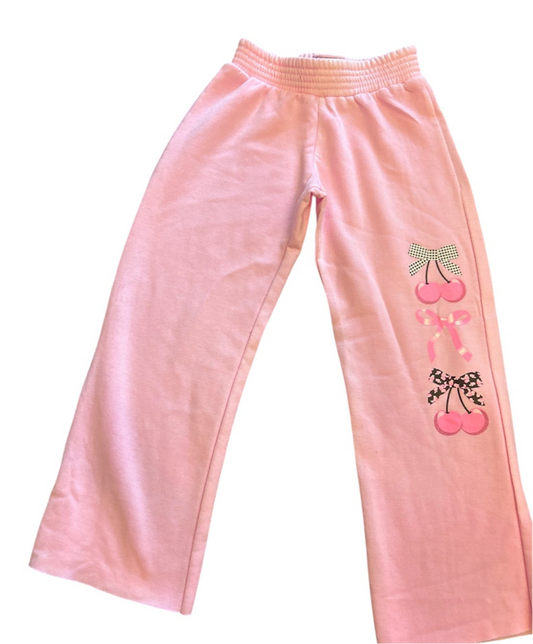 Ice Pink Wide Leg Sweat w Cherries&Bows