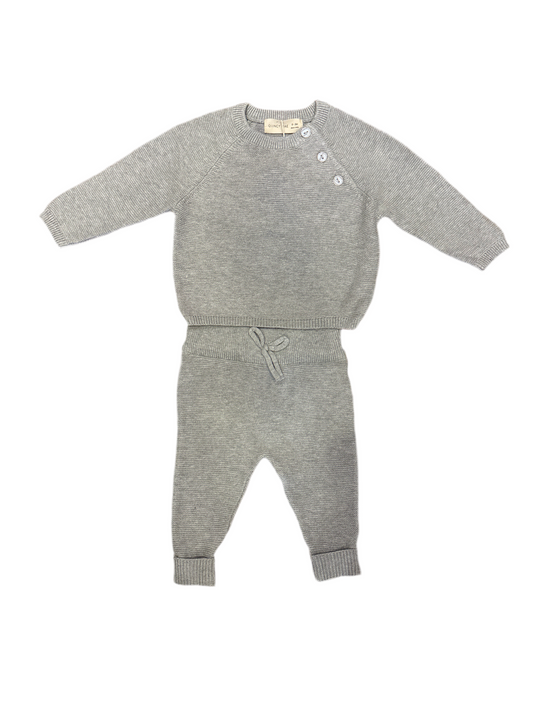 Heathered dusty blue knit pant and sweater