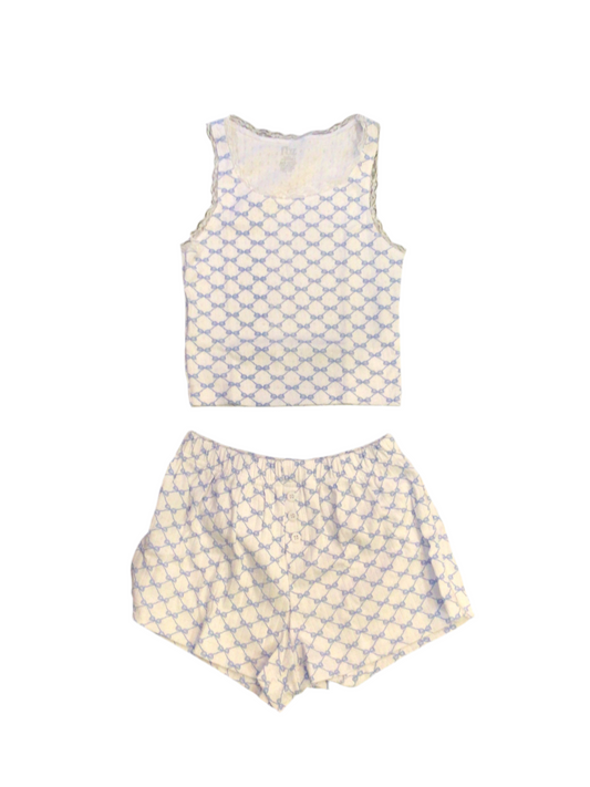 Flowers by Zoe white blue bow short set