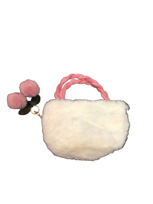 Fuzzy white and pink bag