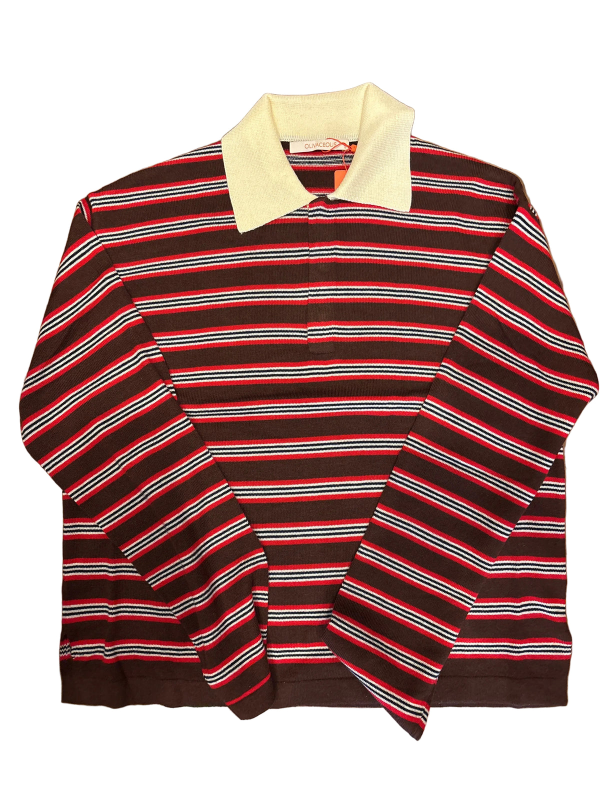 Lena stripe Collared Knit top - Red Coffee