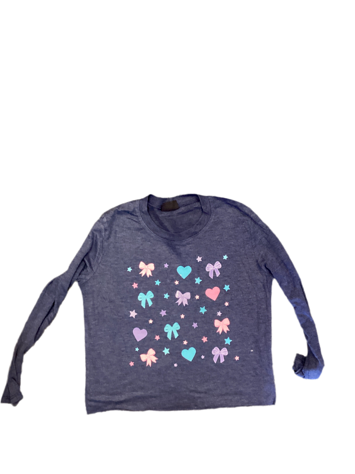 Firehouse heather navy bows hearts long sleeve tshirt
