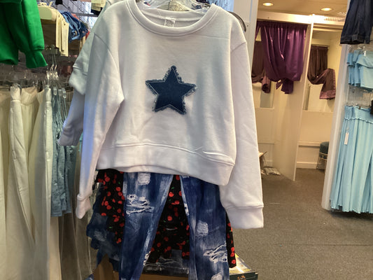 Dori white denim star sweatshirt & denim ripped leggings