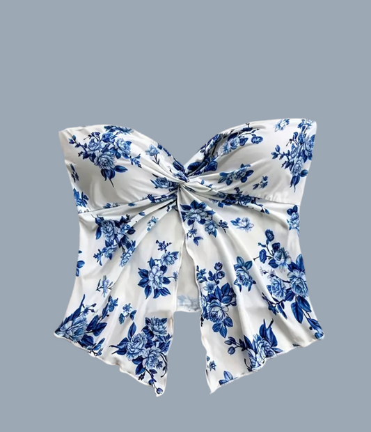 MKK Blue & White Flower Tube Top