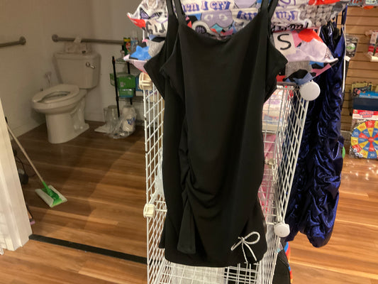 Katiej kids black dress with rhinestone bow at bottom