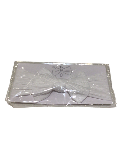 White cable baby knit bow headband