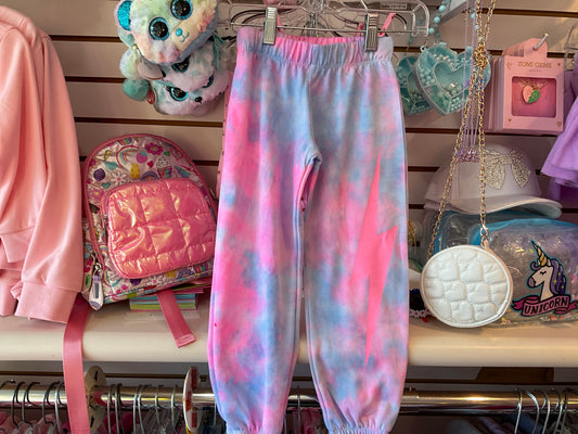 Firehouse pink and blue tie dye sweatpants w/lightening bolt