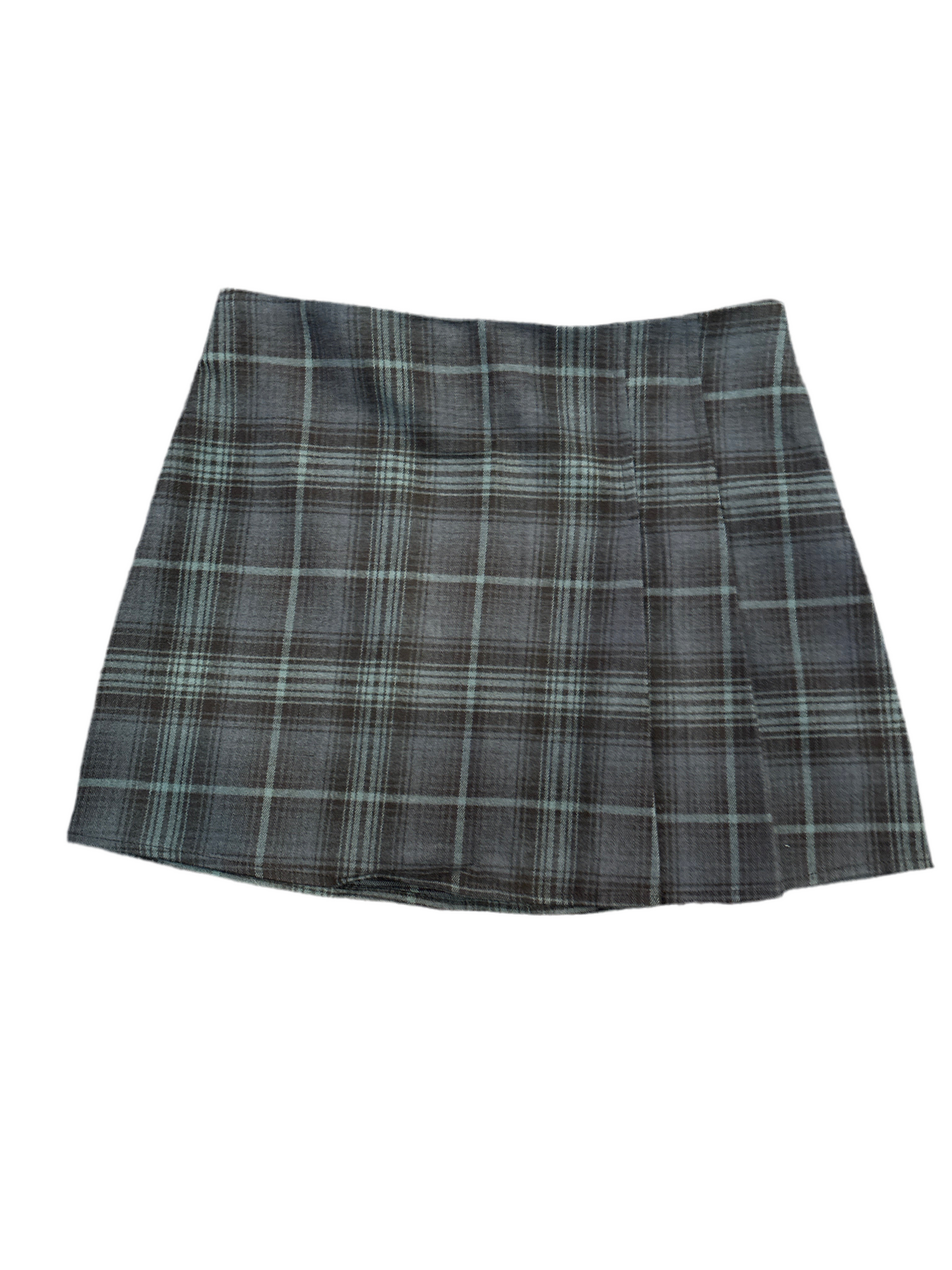 Green black pleated check mini skirt