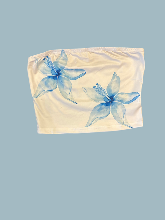 White Tube Top with Blue Flowers
