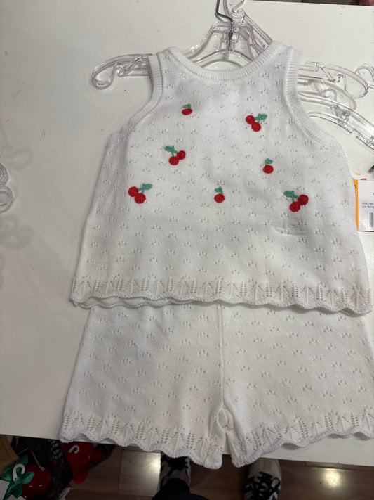 Little Me cherry sweater outfit