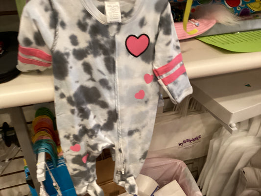 Little Mish baby girl grey pink heart onesie