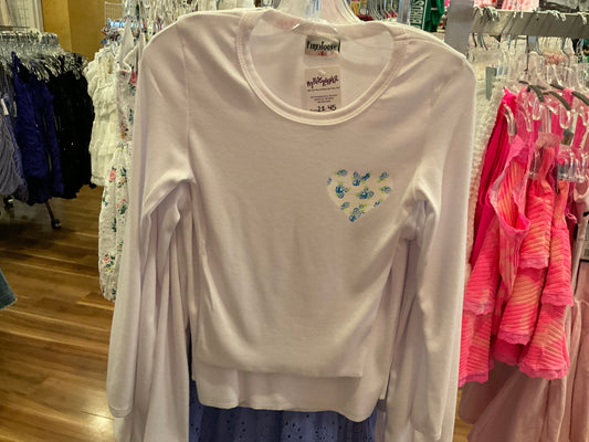 Firehouse girls white long sleeve tee w/flower heart