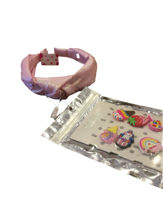 Bari Lynn metallic pink headband with charms to put on