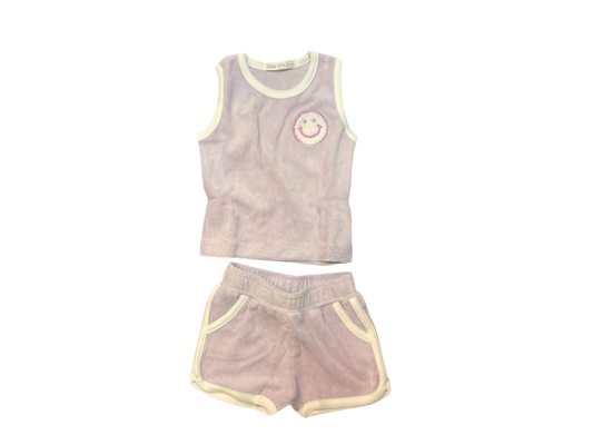 Lilac terry smiley short set