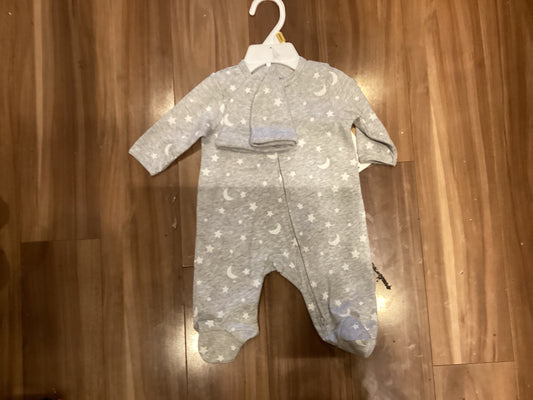 Little Me grey boy star and moon onesie/hat
