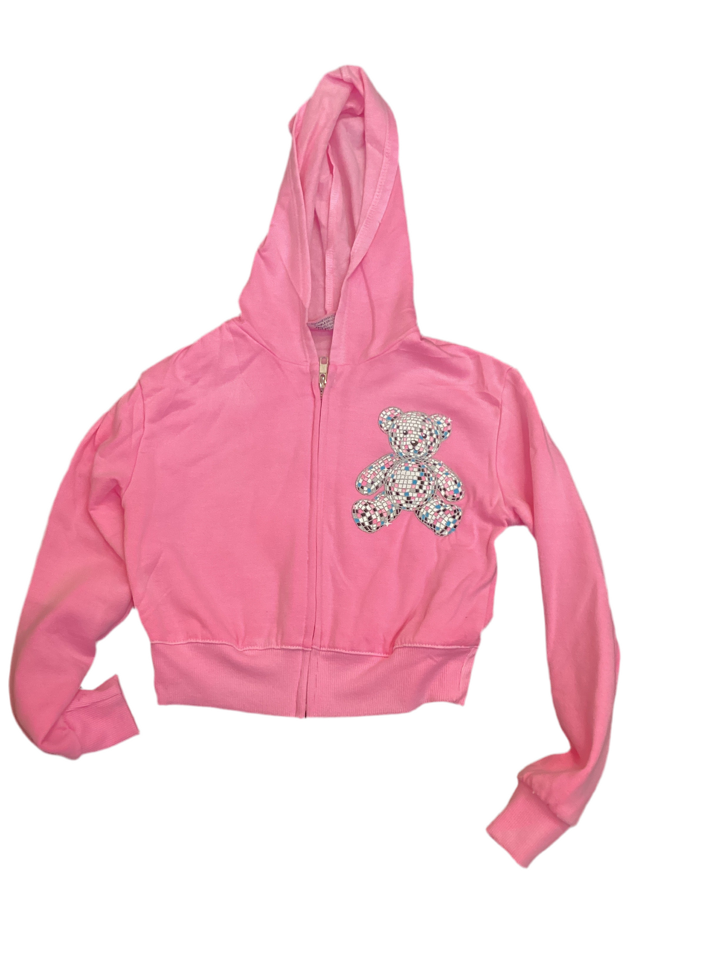 Firehouse pink disco teddy zip up hoodie