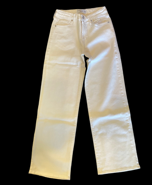Off white mid rise slim wide leg jeans