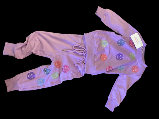 Purple Sequin Smiles sweatshirt & pant set