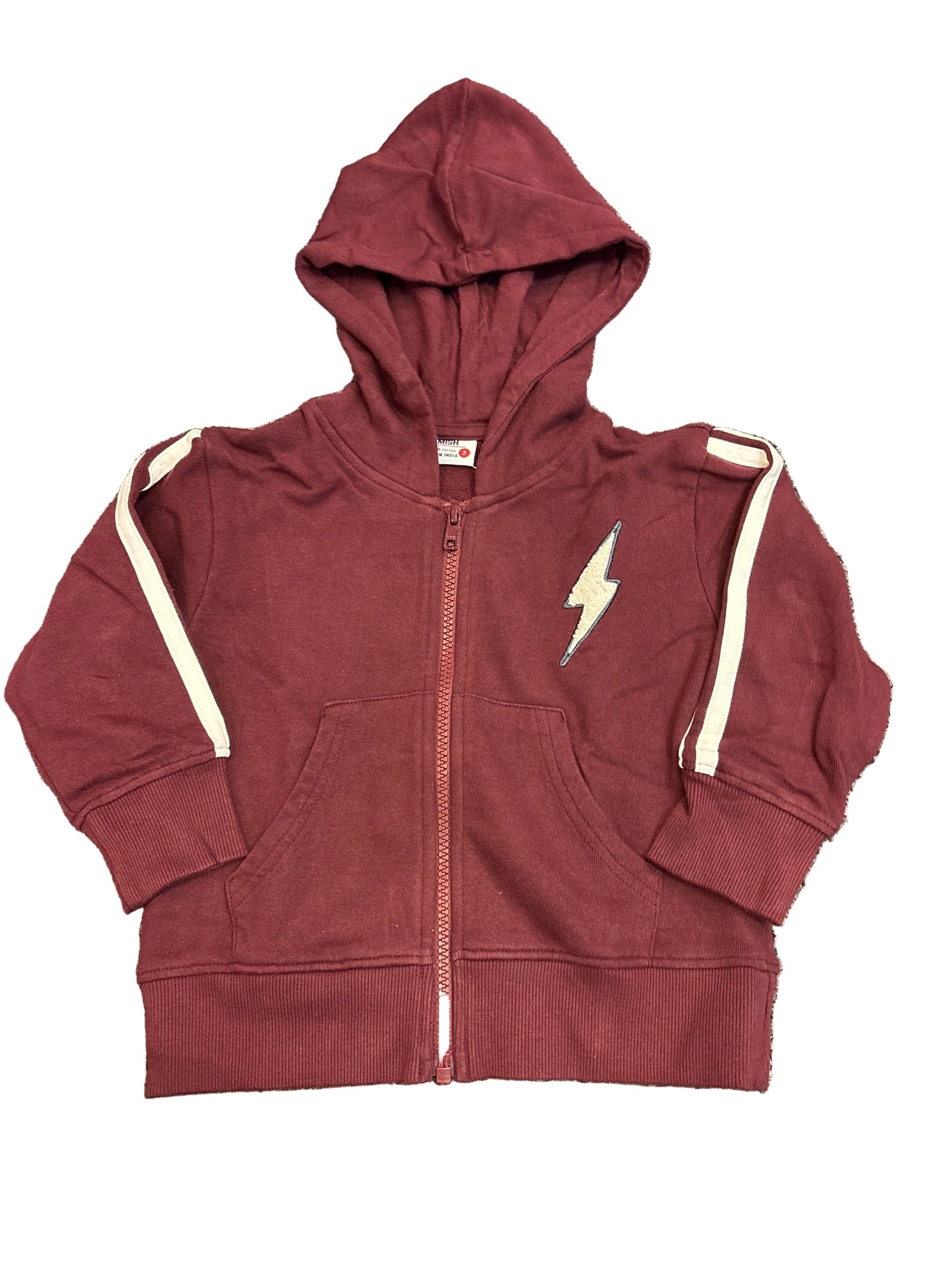 Burgundy zip hoodie w/lighting bolt