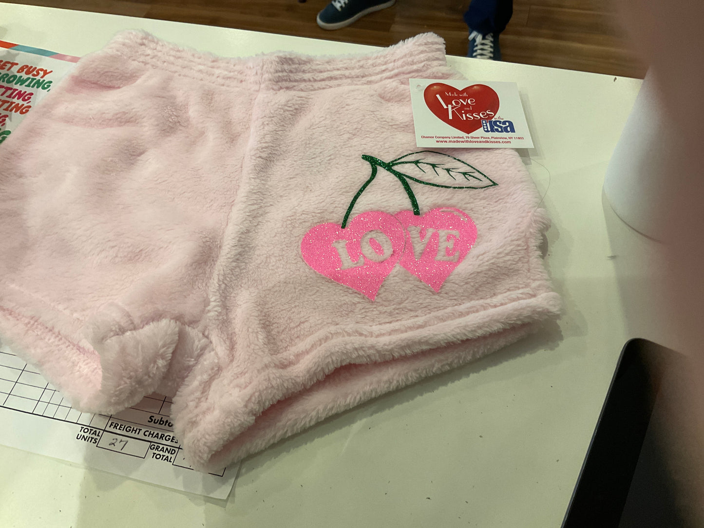 Love and kisses pink cherry love shorts