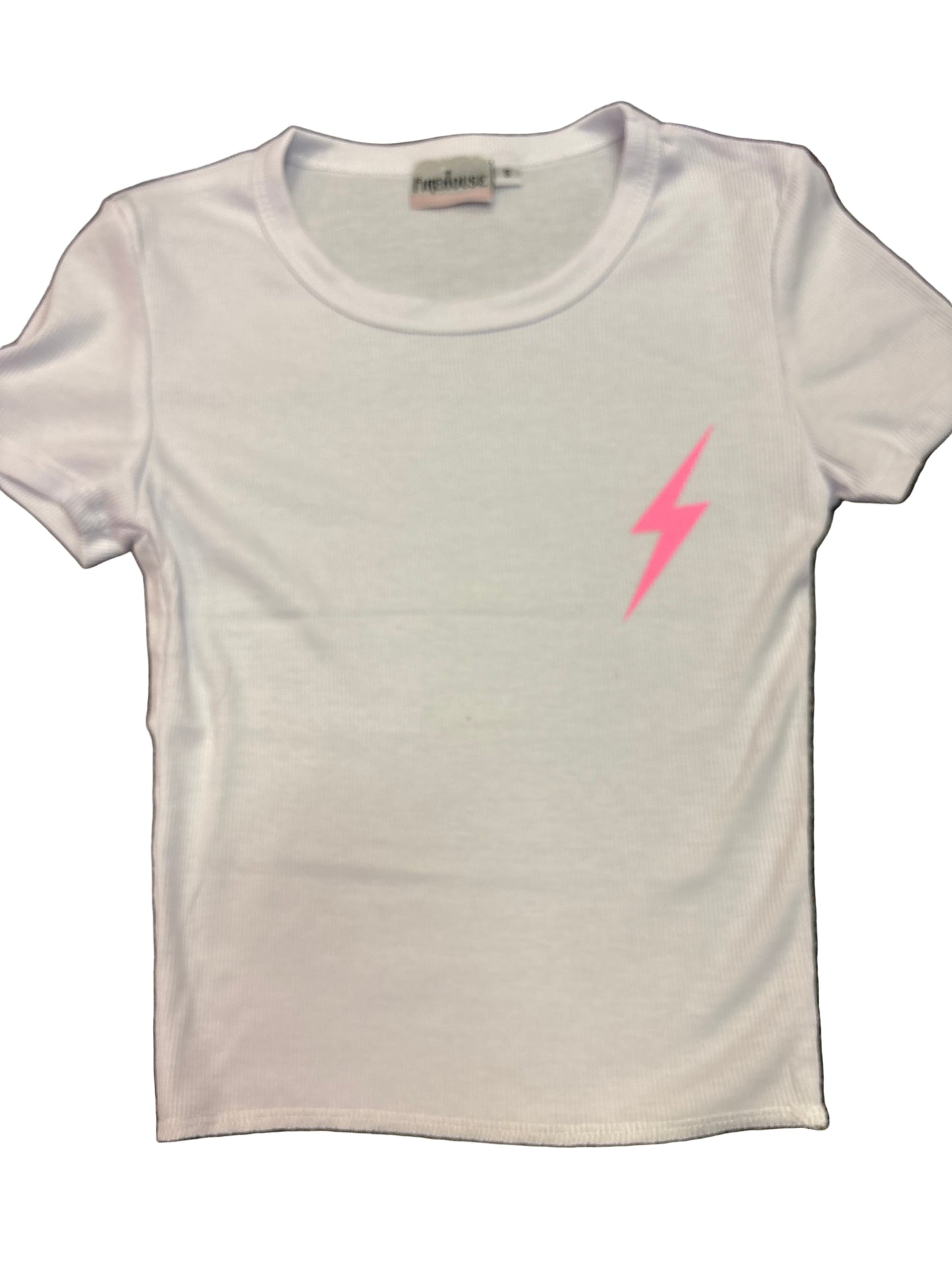 White tshirt with pink bolt