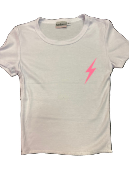 White tshirt with pink bolt