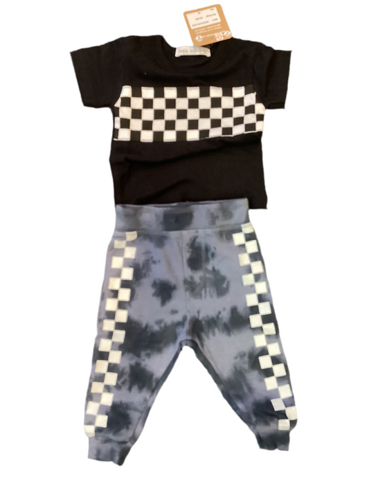 Little Mish tie dye check tee & pant set