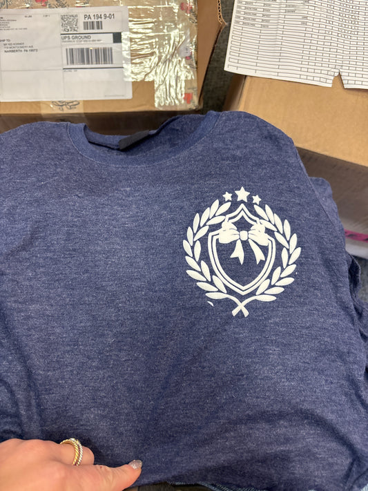 Firehouse heather navy cropped bow tee