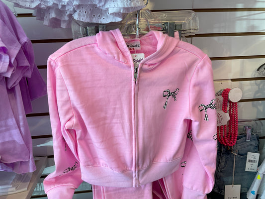 Firehouse toddler pink sweatshirt w/ black and white bows