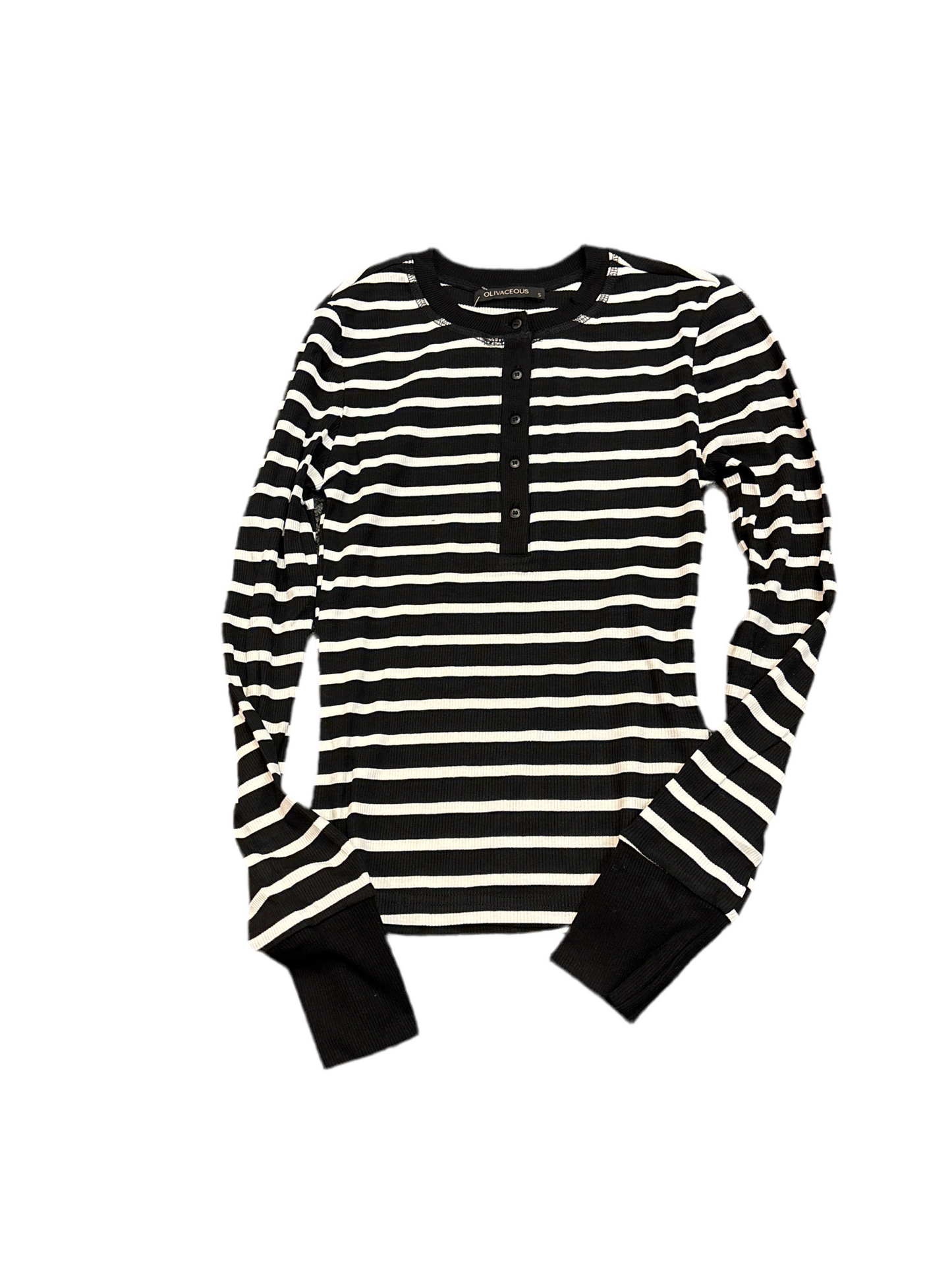 Black/White Stripe Henley Long Sleeve