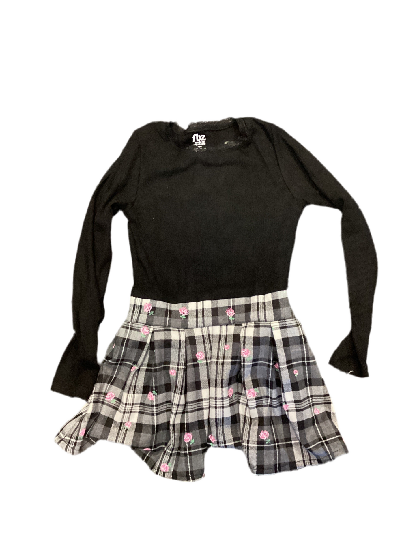 FBZ black/white floral plaid kid dress