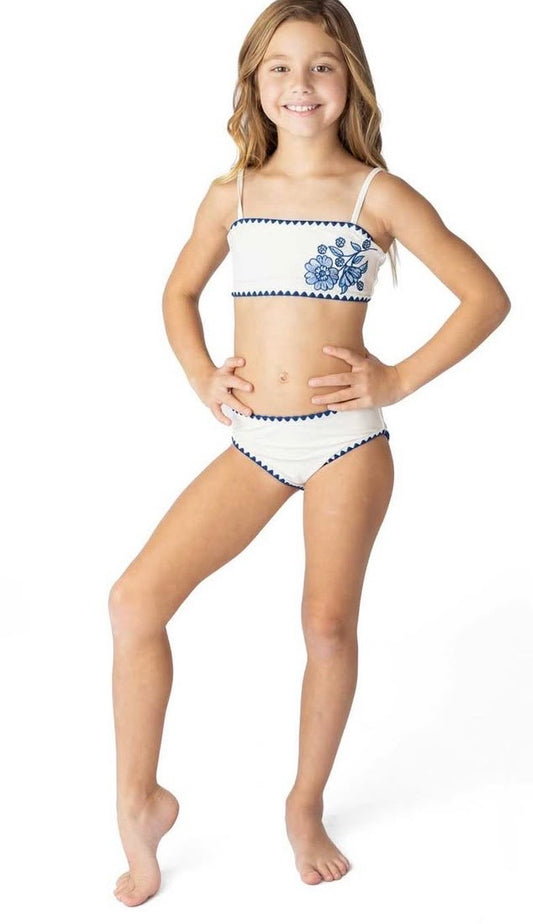 2pc Embroidered White & Navy