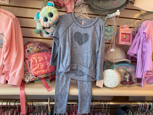 Sofi girl 2 pc blue sweatsuit with rhinestone heart