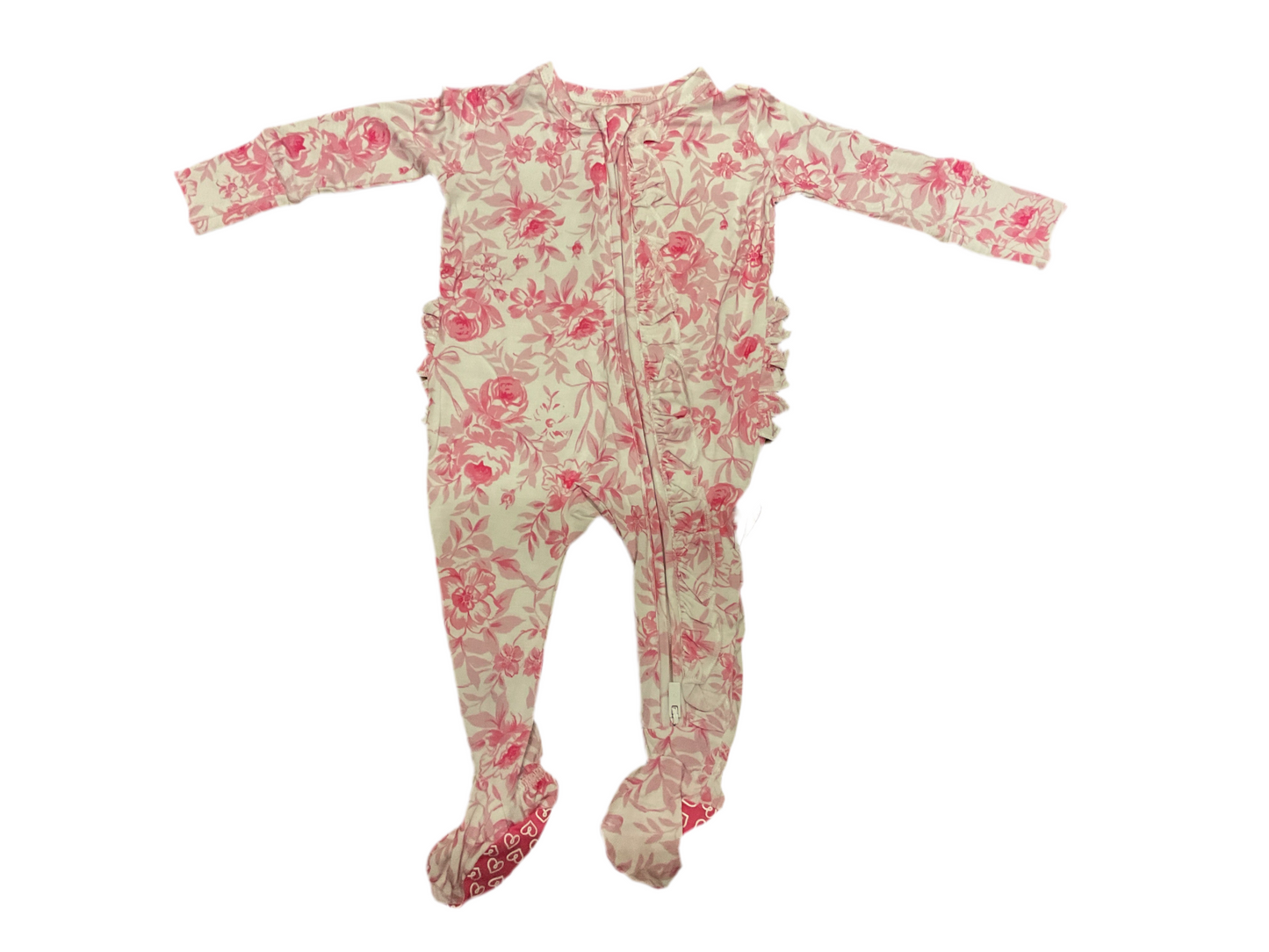 Lev Baby pink flower Zippered Footie