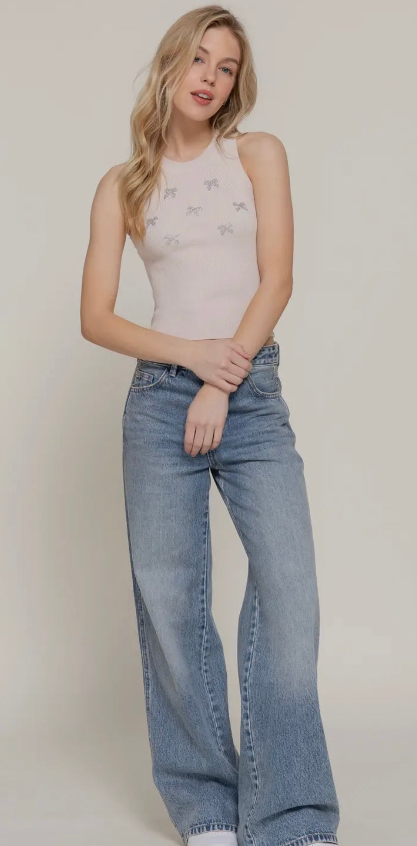 Jewel bow tank tops